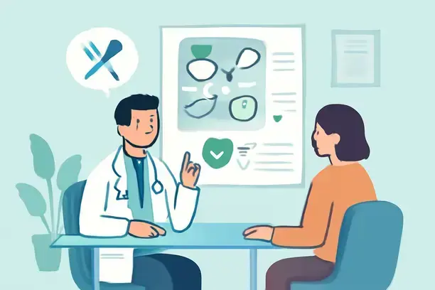 =Illustration of a dietary safety consultation between a doctor and a patient.