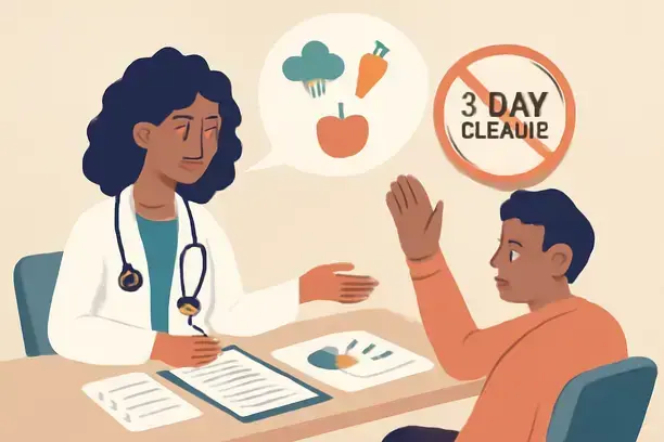 =A healthcare professional advising a patient about 5 day cleanse safety.